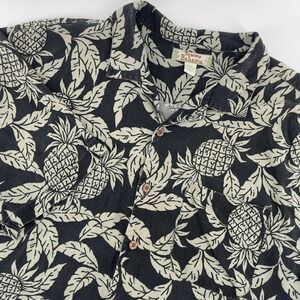 Tommy Bahama Silk Shirt‎ Mens XL Button Up Short Sleeve Black Pineapple